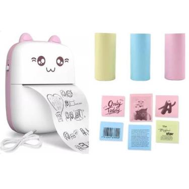 Imagem de Impressora gatinho + 3 Rolos etiqueta continua Adesiva Colorida - Xd M