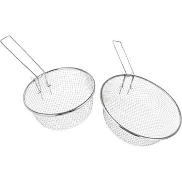 Imagem de Cesta redonda para fritadeira com alça - Pacote com 2 - Coador de arame profundo inoxidável para fritar - 18 e 23 cm