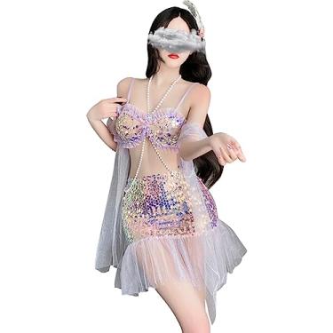 Imagem de JasmyGirls Lingeries cosplay fantasias sexy de sereia de Halloween anime princesa vestido rave roupas para mulheres festival saia brilhante, Roxa, X-Small - Medium