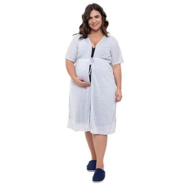 Imagem de Robe Plus Size Linda Gestante Maternidade Avulso Manga Curta, 56, Cinz