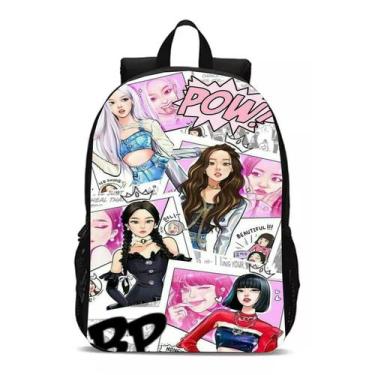 Imagem de Mochila Black Pink Personagens Desenhadas Bolsa Menina Banda K-pop Nov