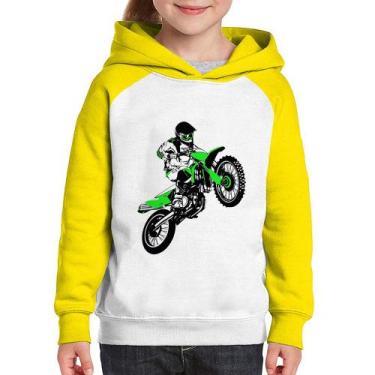 Imagem de Moletom Infantil Motocross Jump Verde - Foca na Moda, Branco, Amarelo,