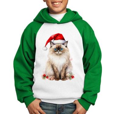 Imagem de Moletom Infantil Gato Natalino - Foca na Moda, Branco, Verde, 10