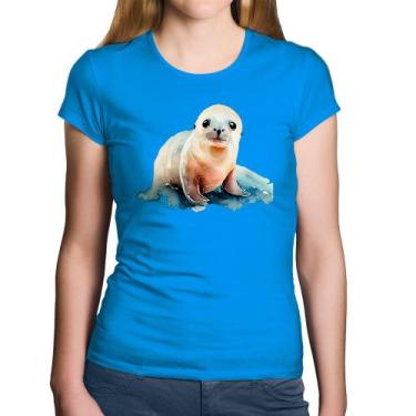 Imagem de Baby Look Algodão Foca Bebê - Foca na Moda, Azul, M