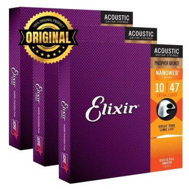 Imagem de Kit 3 Cordas Elixir .010 Extra Light Phosphor Bronze para Violão Aço N