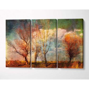 Imagem de 3 Quadros em Tecido Canvas Árvores Abstratas Nuvens Céu 05 - LindaCasa