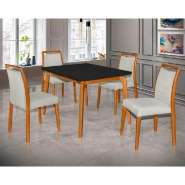Imagem de Mesa Jantar Luxo Jade 120x90cm Preto com 4 Cadeiras Estofadas Linho Ci