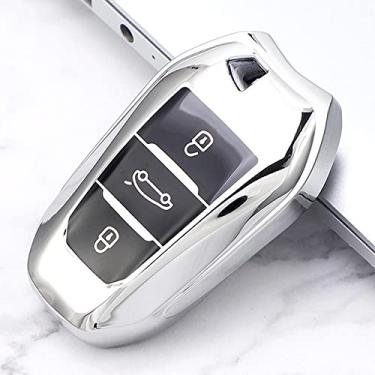Imagem de WSWJDW Porta-chaves do carro capa porta-chaves Porta-chaves com anel, adequado para Peugeot 308 408 508 2008 3008 4008 5008 Citroen C4 C4L C6 C3-XR, prata