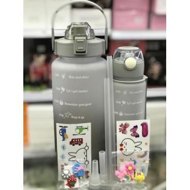 Imagem de Kit 2 Garrafas De Água Motivacional 2Litros e 800ml Squeeze Com Canudo