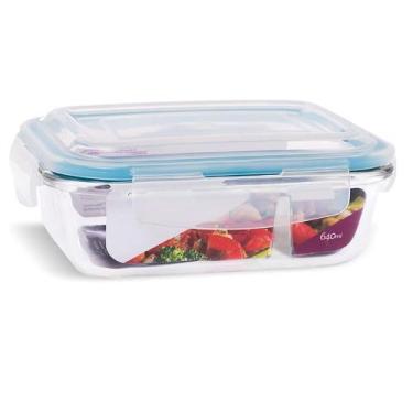 Imagem de Pote Vidro Hermético Retangular com Divisória Trava Mais 640ml - Quali