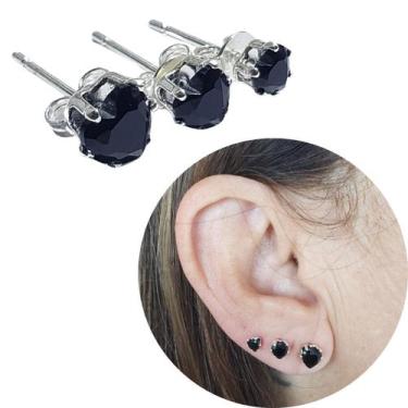 Imagem de Trio brincos de prata 925 coração preto banhado 3 furos   - Morganite 