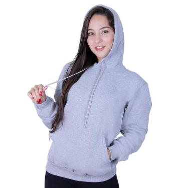 Imagem de Blusa Moletom Liso Canguru Capuz Bolso Feminino - PeixotoOutlet, Cinza