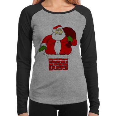 Imagem de Baby Look Raglan Papai Noel Chaminé Manga Longa - Foca na Moda, Cinza,