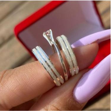 Imagem de Par Aliança  Namoro Banhado a Prata Com Solitário e Caixa - Dolce Vita