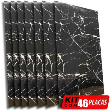 Imagem de Kit de 46 Placas 3D Revestimento De Parede Auto Adesivo Mármore Black 