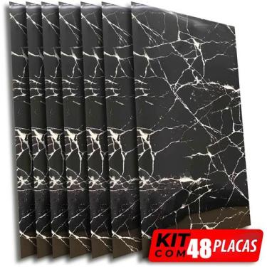 Imagem de Kit de 48 Placas 3D Revestimento De Parede Auto Adesivo Mármore Black 