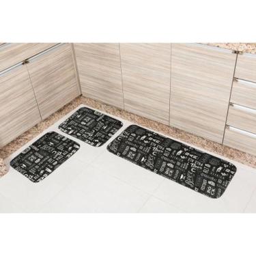Imagem de Tapete de Cozinha Jogo 3 Peças Emborrachado Antiderrapante - Tecil