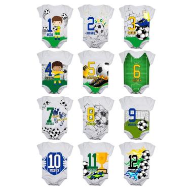 Imagem de Body Mesversario Futebol Kit Com 12 Bodies de Bebê 1 a 12 Meses