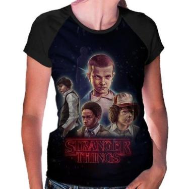 Imagem de Camiseta Raglan Baby Look Stranger Things Ref:238 - smoke, Preto, M
