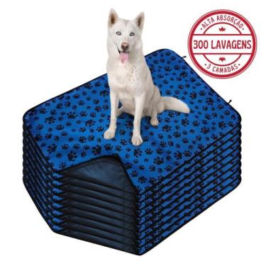 Imagem de Kit com 9 Fraldas de Cães p/Chão 100x70 Patinha Azul c/Ganchos - 300 L