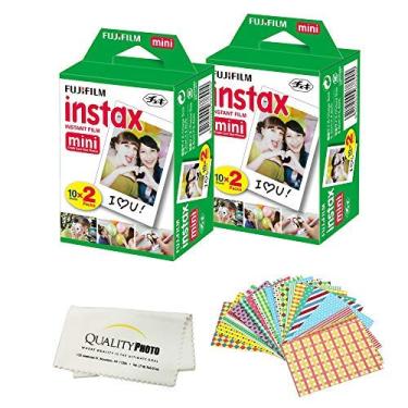 Imagem de Fujifilm Mini filme instantâneo (branco) para câmeras Fujifilm Mini 8, 9 Mini 11 + adesivos de moldura e acessórios de pano de microfibra (40 filmes)