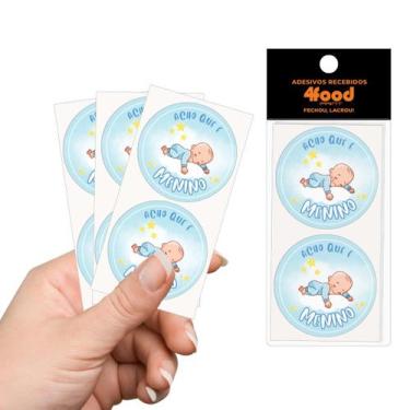 Imagem de 50 Etiquetas Adesivas  Chá Revelação Menino  Adesivos Recebidos  4Cm -