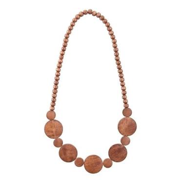 Imagem de Colar de contas de madeira natural, feito à mão, boêmio, tribal, africano, gargantilha simples, hippie, para férias, unissex, homens e mulheres, Madeira, Sem Pedra Preciosa