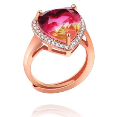 Imagem de Uloveido Elegante anel de cristal grande em forma de coração para mulheres, namorada, banhado a ouro rosa, zircônia cúbica, tamanho ajustável, anel para mãe, avó, esposa, presente de aniversário,