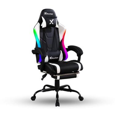 Imagem de X Rocker Cadeira LED PC apoio para os pés para jogos, preto e branco