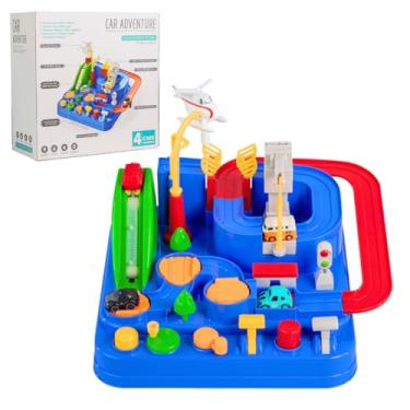 Imagem de Brinquedo Educativo Infantil Car Adventure Pista de Carrinhos com Obstáculos e Alavancas | Jogo Interativo Manual com 4 Carros