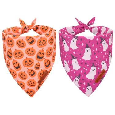 Imagem de ADOGGYGO Bandana de Dia das Bruxas, Lenço de Dia das Bruxas Cão Fantasma Abóbora, Tecido Durável Premium, Bandanas de Dia das Bruxas para Cães Grandes GG (GG, Dia das Bruxas)
