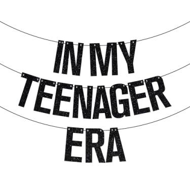 Imagem de Mis Quince Faixa preta com glitter In My Teenager Era, decoração de festa de 13 anos, decorações oficiais de aniversário de adolescente