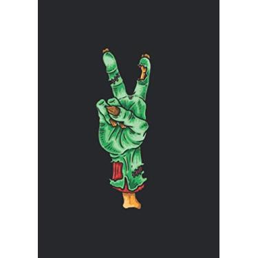 Imagem de Notizbuch A5 liniert mit Softcover Design: Frankenstein Monster Hand Peace Victory Zeichen: 120 linierte DIN A5 Seiten