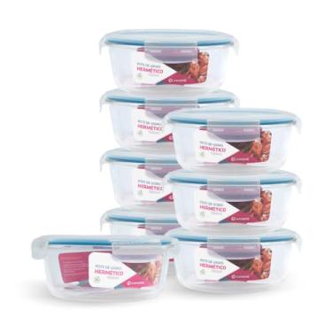 Imagem de Kit 8 Potes de Vidro Redondo com Tampa Hermética 1300ml (Azul)