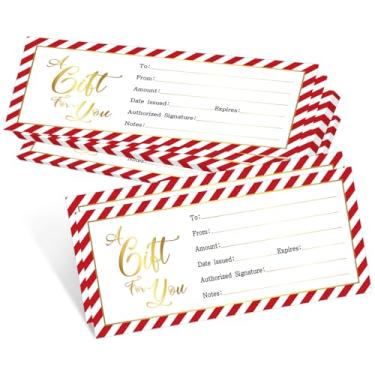 Imagem de AnyDesign Pacote com 25 cartões de presente de Natal com carimbo de folha dourada Cupons clássicos de Natal vermelho branco listrado em branco, 10 x 23 cm para vales de presente de salão de spa para