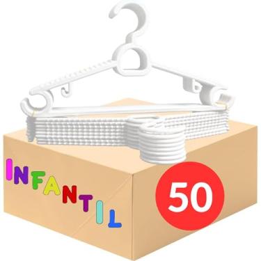 Imagem de Kit Cabide Infantil Para Roupas 50 unidades (Branco) | Cabide Antideslizante Reforçado Multiuso | Contém Porta Lenço, Vestidos| Cabides para Calças, Casaco, Camisetas, Bermudas | CSCABIDES