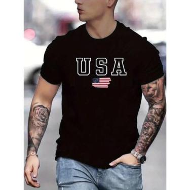 Imagem de Camiseta Preta Masculina Estampa Bandeira Estados Unidos Usa Moda 100%