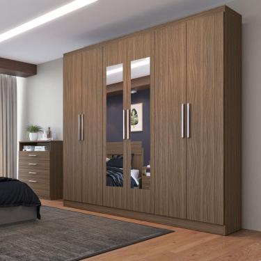 Imagem de Guarda Roupa Casal 6 Portas 3 Gavetas Mônaco com Espelho Nogueira