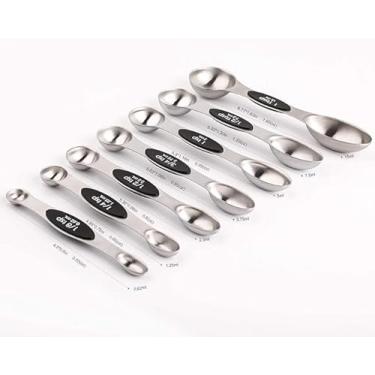 Imagem de Conjunto de colheres de medição magnéticas de aço inoxidável com nivelador, colher de sopa de metal empilhável para assar, conjunto de copos e colheres, utensílios de cozinha, itens essenciais de