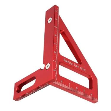 Imagem de Carpintaria Quadrado Transferidor Linha de Desenho Régua Ferramenta Medição Layout Triangular 45 ° 90 ° Scriber para Engenheiro Carpinteiro (Vermelho)