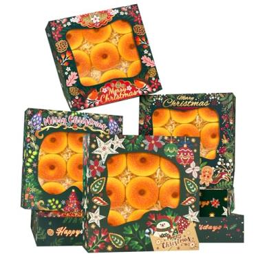 Imagem de Bakepacker caixas de padaria de homem-biscoito de natal com janela de 10 x 10 x 2,5 polegadas caixas de pastelaria mini caixas de biscoitos para padarias de festivais grossas e resistentes (