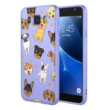 Imagem de KOARWVC Capa de celular para Galaxy J7 2016, SM-J710 Samsung J7 2016 capa fofa com design de padrão de gato, capa protetora fina de TPU macio para celular Samsung Galaxy J7 2016 cachorro roxo