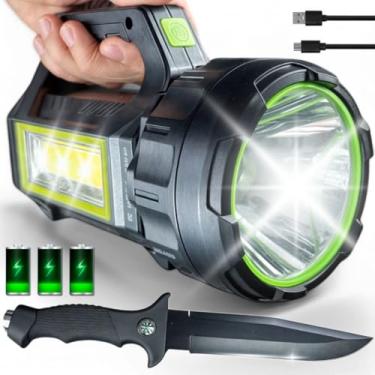 Imagem de Lanterna Tática LED de Alta Potência, 100000 Lúmens 7 Modos de Iluminação, Longo Alcance, Bússola Integrada, Carregamento USB e Solar, Acompanha Faca Militar para Sobrevivência