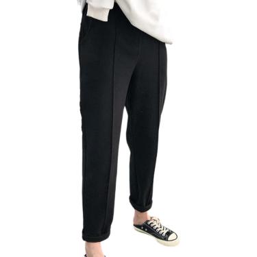 Imagem de Calças lápis femininas grossas, primavera inverno plus size estilo ol lã calça de terno de trabalho, calças soltas capris, preto, l