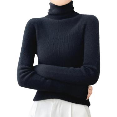 Imagem de Suéter feminino 100% lã merino com gola alta, mangas compridas, camisa básica sólida, jumpers finos, cinza escuro9, GG