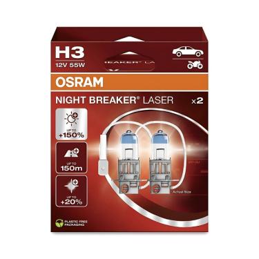 Imagem de Par Lâmpada Osram H3 Night Breaker Laser 150% 3200k 12v 55w