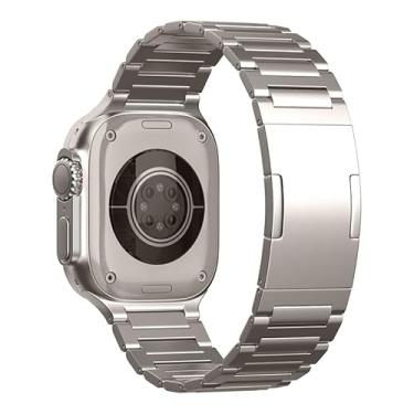 Imagem de MaKTech Pulseira de Elos de Titânio,Pulseira de Metal Em Formato de I,para Apple Watch Série 11/10/9/8/7,Ultra 3/2/1,SE 3/2/1 [2025] (46mm/45mm/44mm/49mm,Titânio)