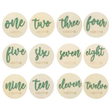 Imagem de YOKIVE Marcos mensais, placas de anúncio de cartões mensais de marcos de madeira | Ótimo para presentes infantis, adereços de fotografia (discos, cor de madeira, 10 x 10 cm)