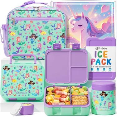 Imagem de Fimibuke Lancheira bento térmica infantil com pote térmico, recipiente com 950 ml, 3 compartimentos, pote de 350 ml antivazamento, gelo reutilizável, para crianças de 3 a 12 anos – para creche/escola