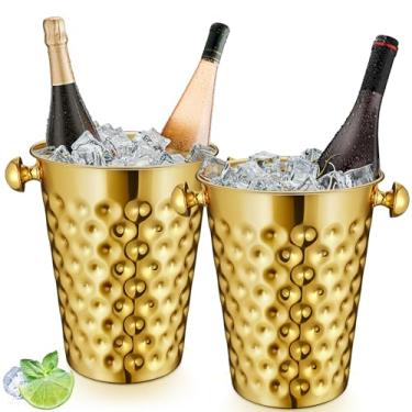 Imagem de MorningRo Balde de gelo de vinho de parede dupla de aço inoxidável martelado de 5 litros para bar, festa, casamento, banquete, churrasco ao ar livre (dourado luxuoso)